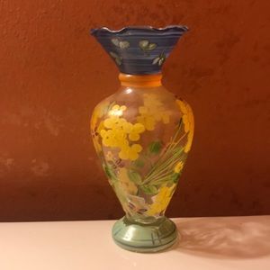 Tracy Porter Hand Painted Glass Floral Bud Vase Ruffled Edges Yellow
